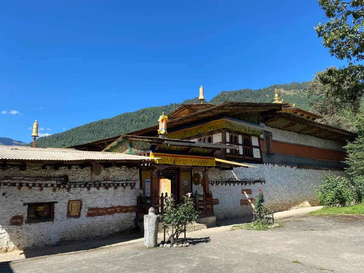 Traditional temple with a golden roof ornament in Bumthang